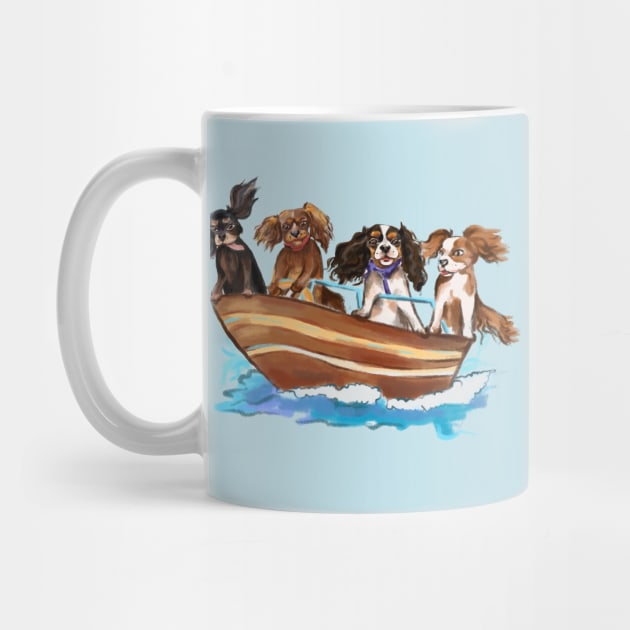 4 Cavalier King Charles Spaniels on a Boat by Cavalier Gifts